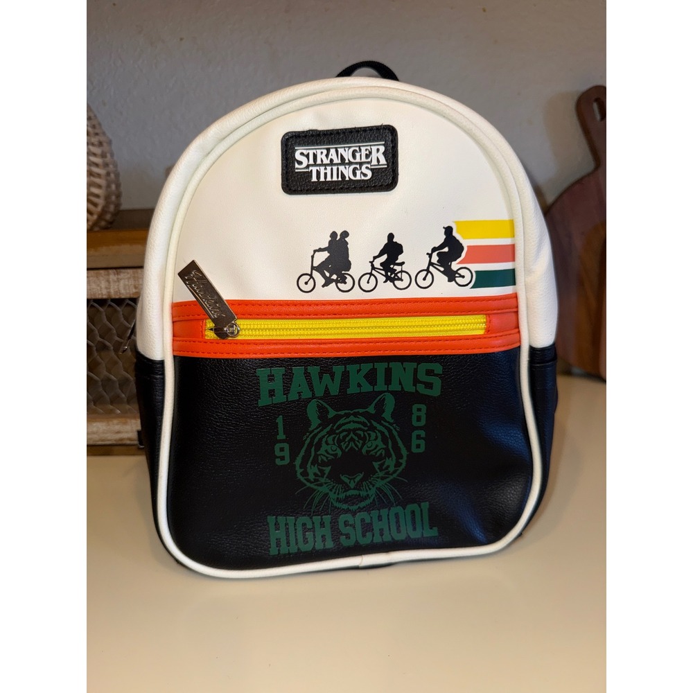 Stranger Things Hawkins High School Mini Backpack Black White Faux Leather Bag